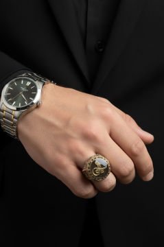 Tuğra Mineli Gravür Sarmaşık Model Gümüş Yüzük