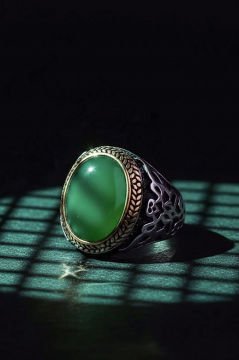 Yeşil Akik Taşlı Gümüş Erkek Yüzük