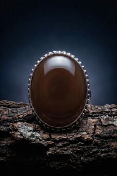 Büyük Boy Akik Taşlı Özel Tasarım Erkek Gümüş Yüzük