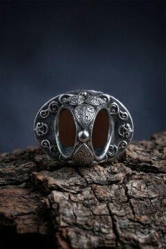 Büyük Boy Akik Taşlı Özel Tasarım Erkek Gümüş Yüzük