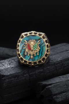 Okyanus Sedefi Devlet Arması Sarmaşık Model Yüzük