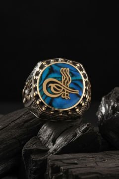 Okyanus Sedefi Tuğra Gravür Sarmaşık Yüzük