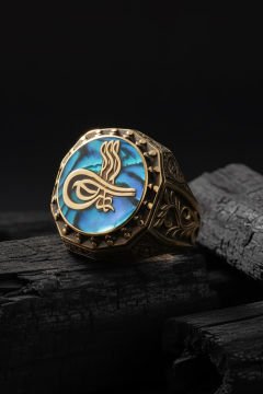 Okyanus Sedefi Tuğra Gravür Sarmaşık Yüzük
