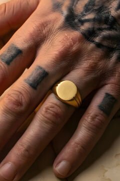 Yuvarlak Model Mat Gümüş Erkek Şövalye Yüzüğü 21 - Altın Rengi