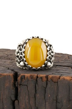 Sarı Akik Taşlı El İşi Gümüş Yüzük