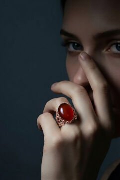 Rumi Model Akik Taşlı El İşi Gümüş Yüzük 14 - Rose Rengi