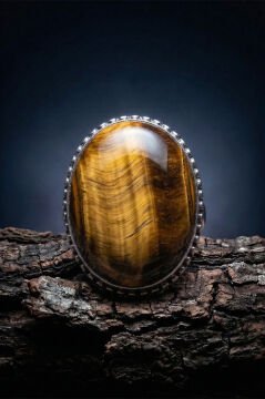 Büyük Boy Kaplangözü Taşlı Özel Tasarım Erkek Gümüş Yüzük