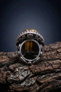 Büyük Boy Kaplangözü Taşlı Özel Tasarım Erkek Gümüş Yüzük